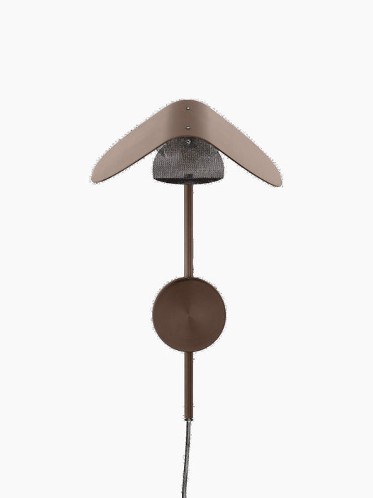 A front-on view of the Wing Wall Lamp in Bronzed Aluminium, shown turned off against a black background.