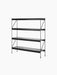 Zet Storage System with four black oak shelves and a black steel frame, shown from an angle against a black background.
