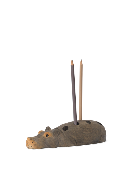 Hippo Hand-Carved Pencil Holder