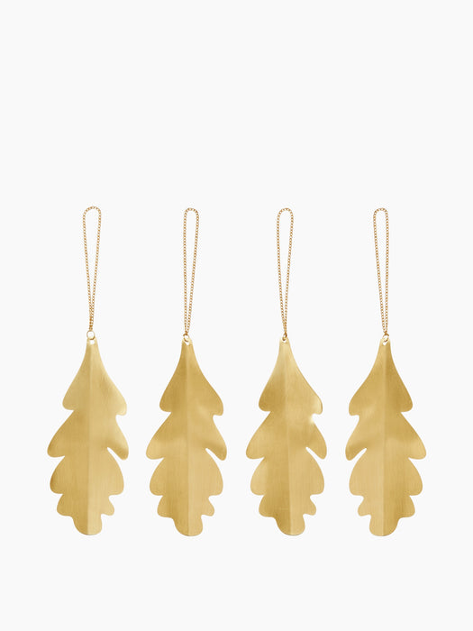 Oak Leaf Brass Ornaments - Set of 4