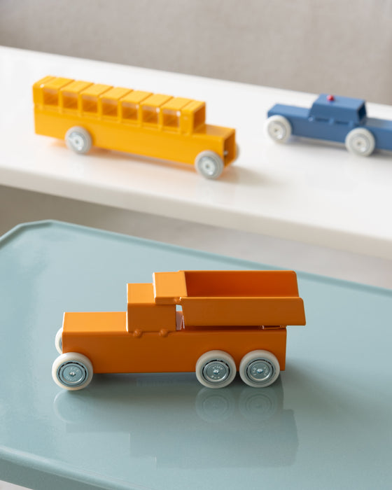 ArcheToys archetoys dump truck orange school bus melon yellow police car brilliant blue - ambient