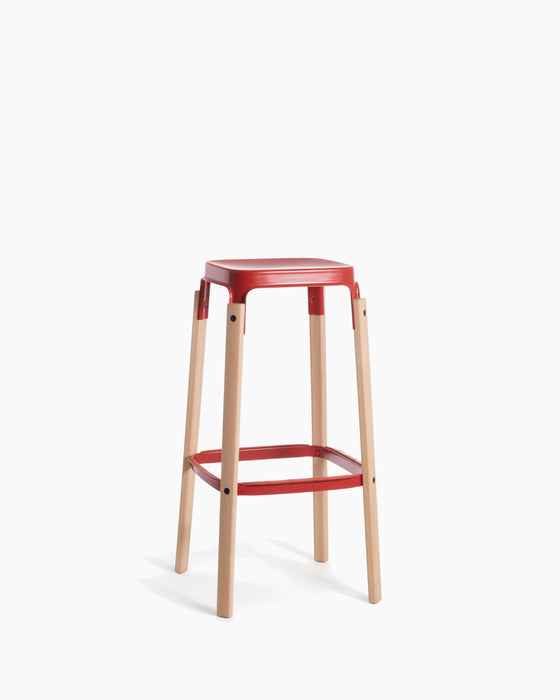 Steelwood Stool steelwood bar natural beech brick red - studio