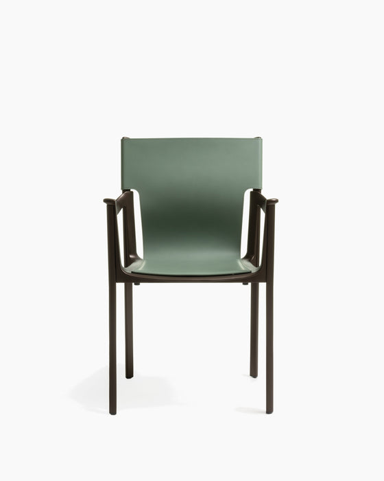 Venice venice with arms dark bronze aluminium leather blue sage - studio