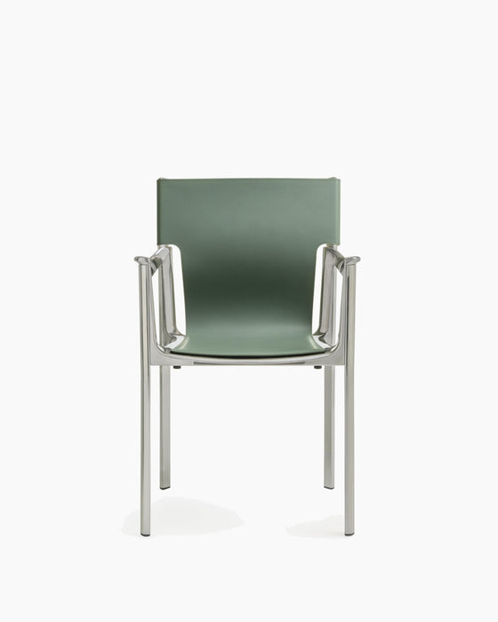 Venice venice with arms dark polished aluminium leather blue sage - studio