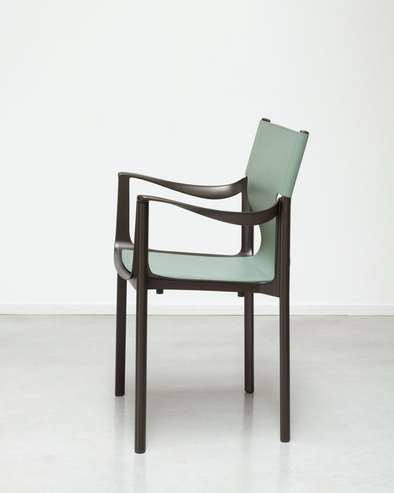 Venice venice with arms dark bronze aluminium leather blue sage - ambient