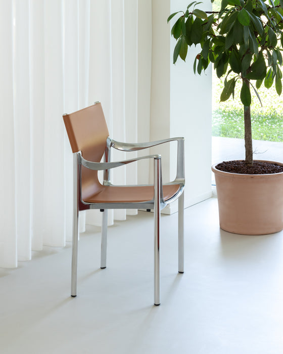 Venice venice with arms polished aluminium leather natural - ambient