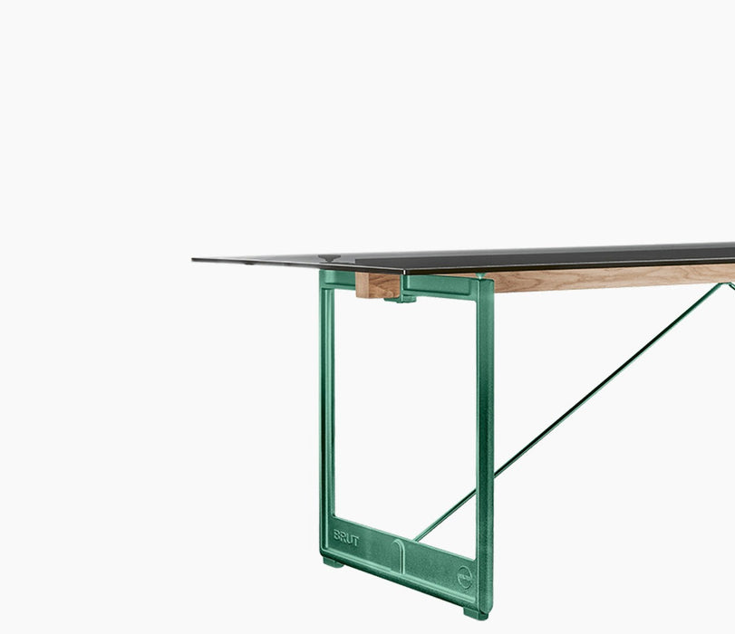 brut-dining-table brut finitura framaspace glasstop green naturaloak smokegreyglass - studio