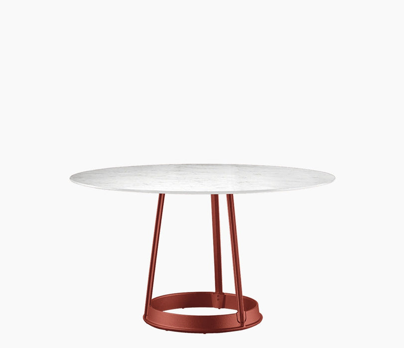 brut-round-dining-table brut finitura framaspace red round130toptable whitecarraramarble - studio