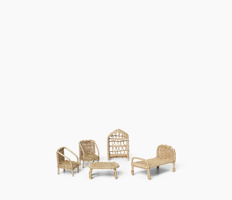 Rattan Dollhouse Furniture - Set of 5 - Natural
